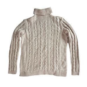 WINTER SALE! Lands' End Cozy Bobble Trim Cable Knit Turtleneck Sweater